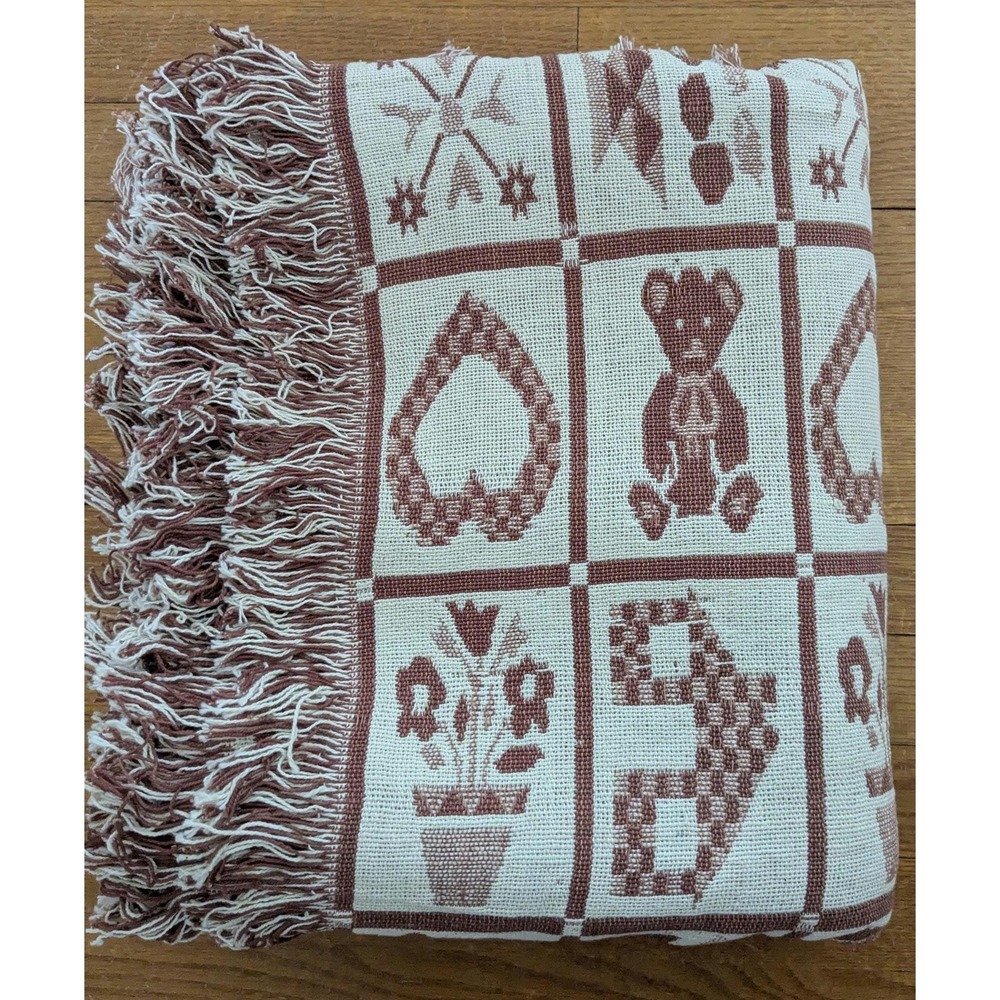 Vintage Folk‎ Art Woven Throw Blanket | Scandinavian Style Cottagecore Textile